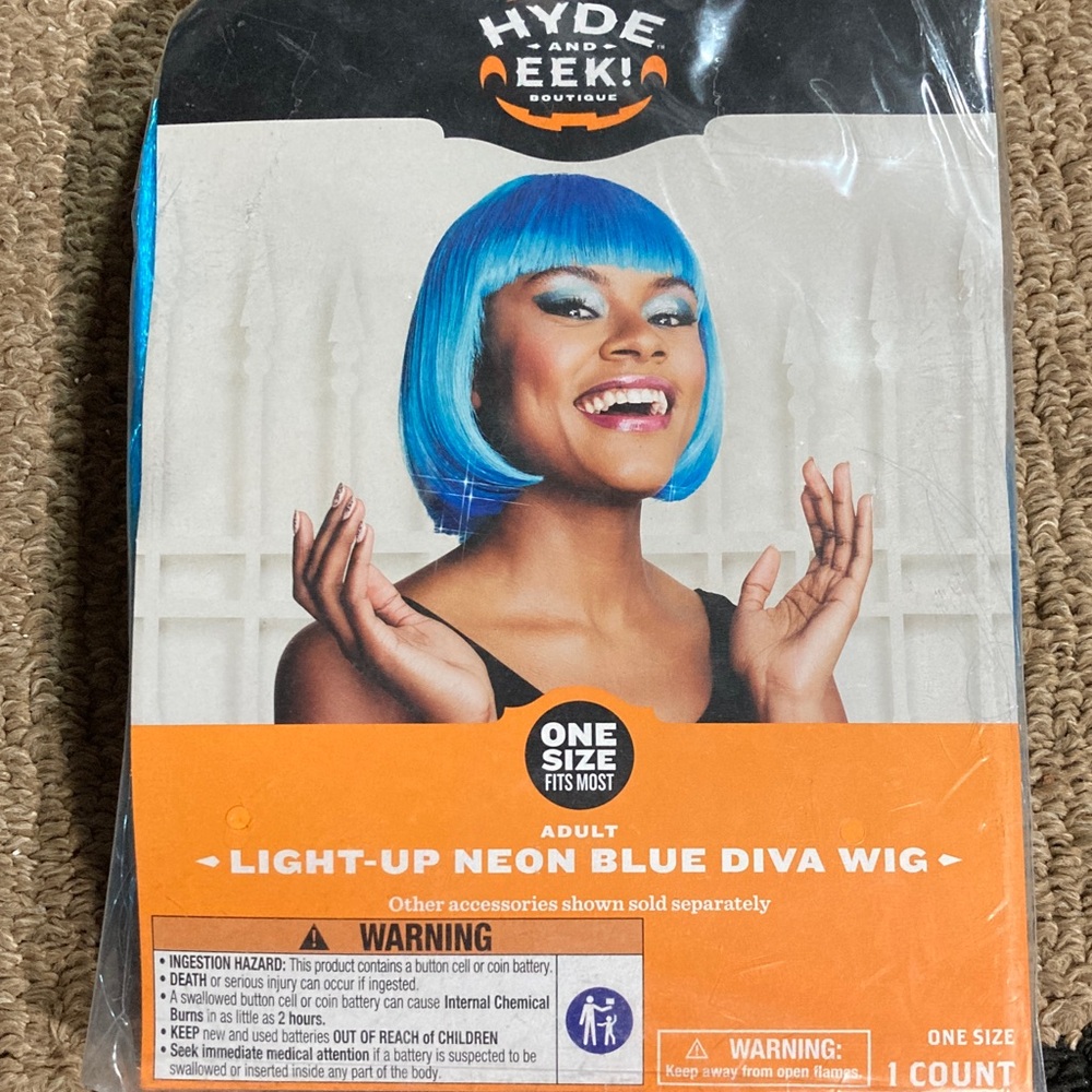 Hyde and Eek! Light-Up Neon Blue Diva Wig - Neon Blue
